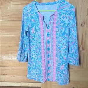 Lilly Pulitzer Blue and Pink Paisley Tunic